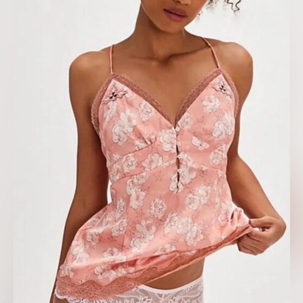 Free People Intimately Night Floral Satin Lace Sleep Top Sz. M NWOT!